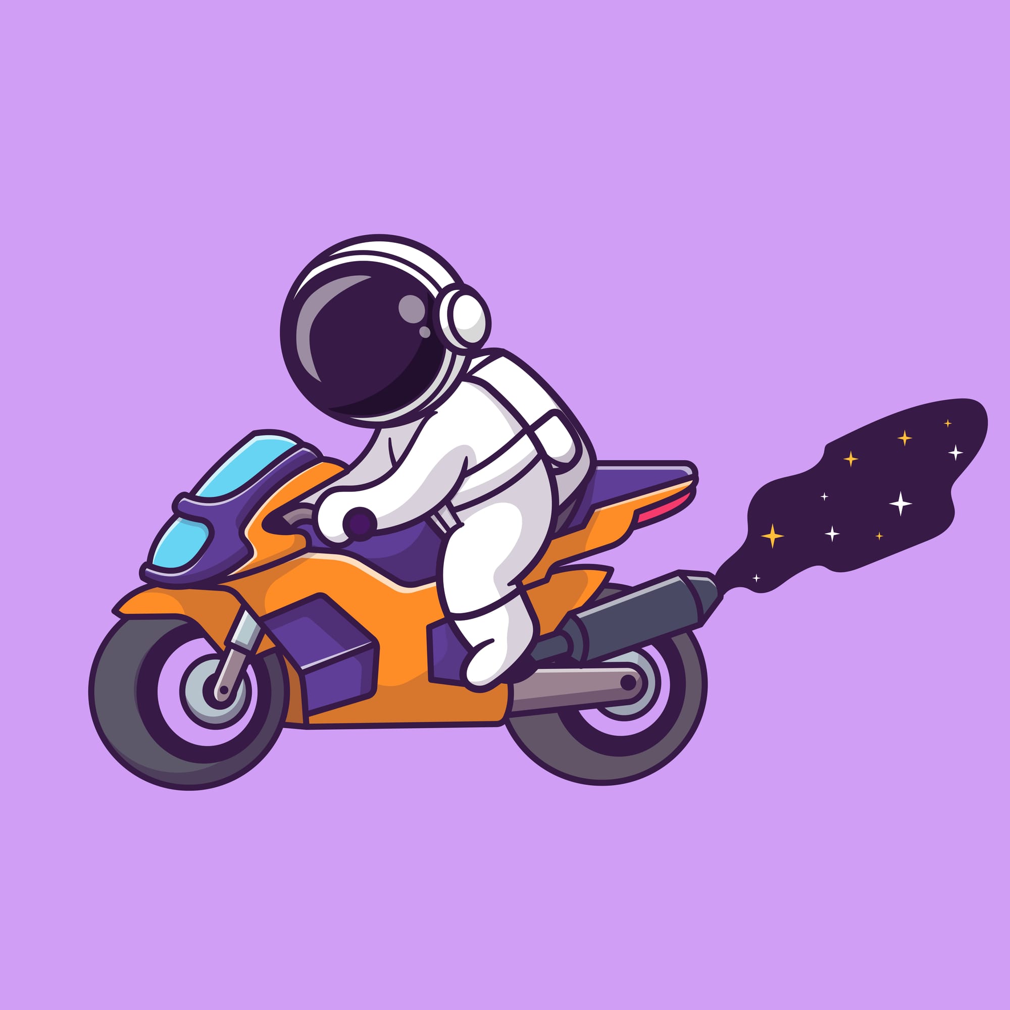 Cartoon astronaut rides a motorcycle much faster than I actually raced