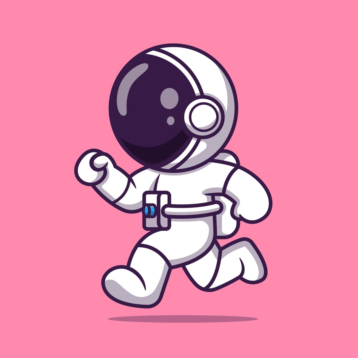 Cartoon astronaut running on a pink background.