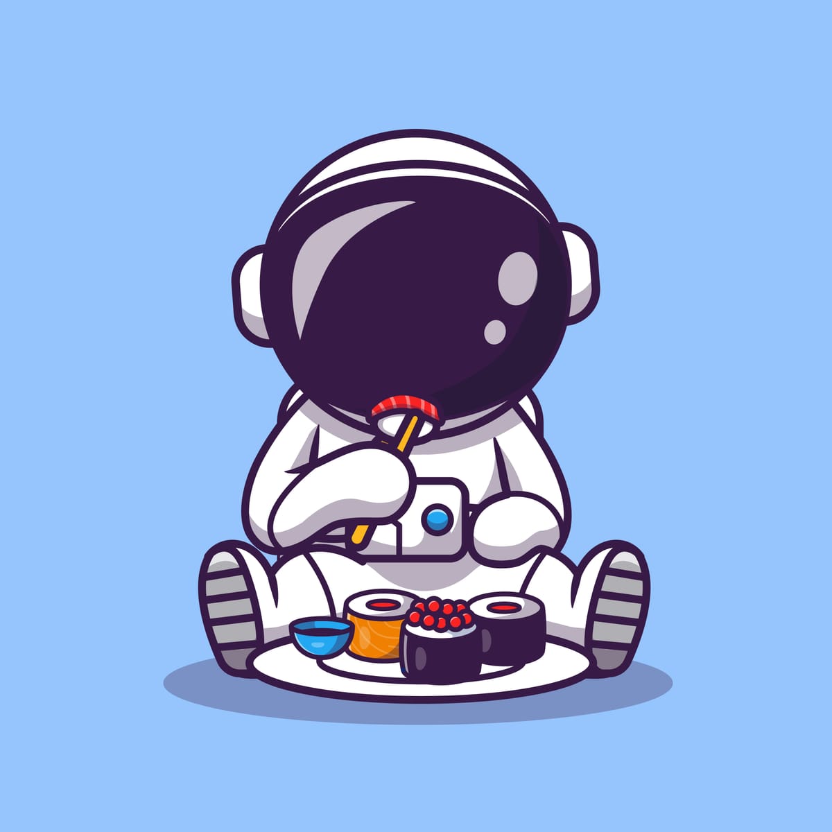 Cartoon astronaut sits eating sushi. We're going to pretend that this somehow relates to learning a language.