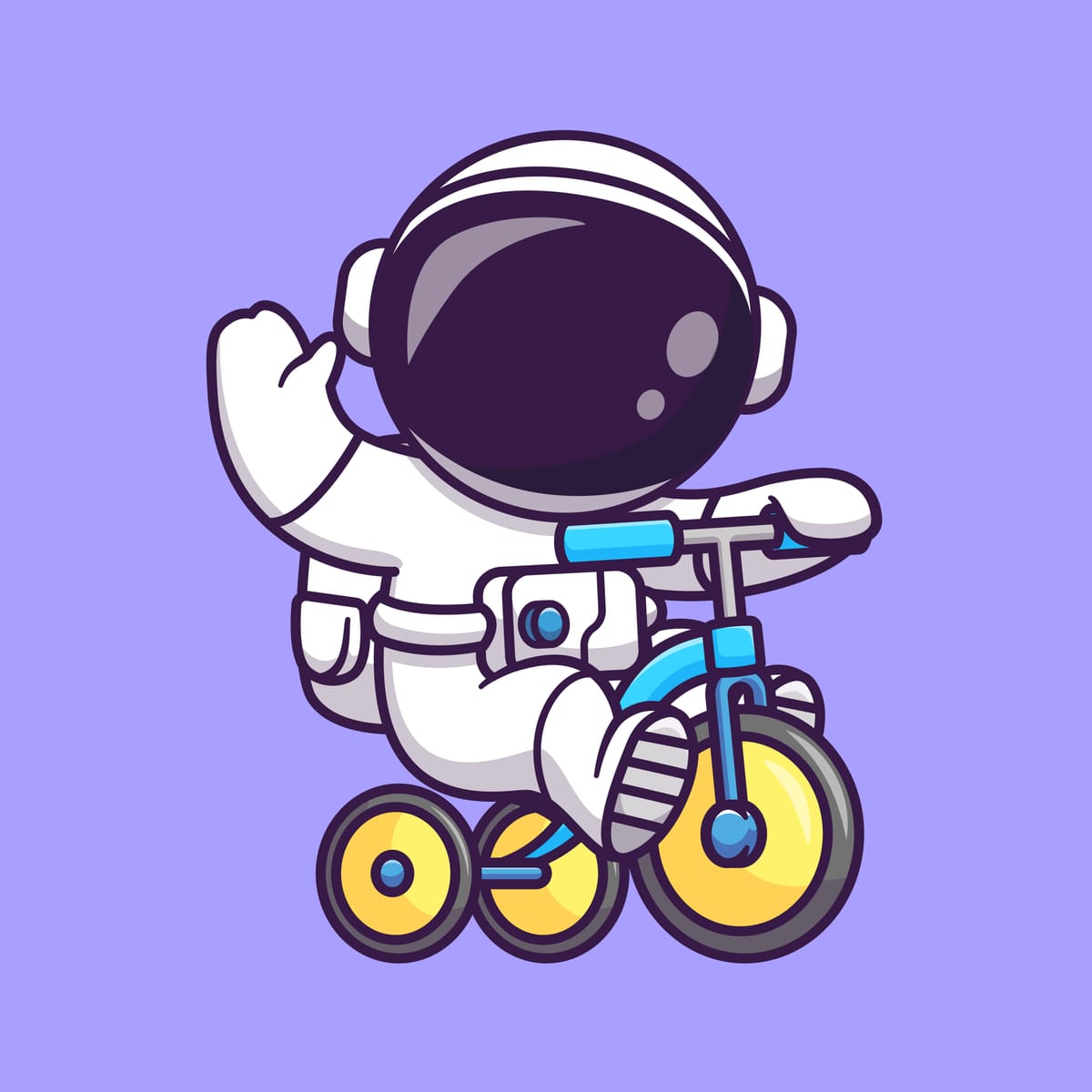 Cartoon astronaut rides a tricycle... but pretend its a Peloton bike